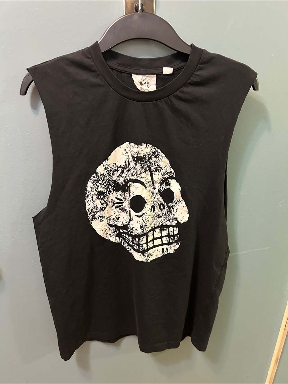 Men’s Cheap Monday Black Graphic Skull Muscle Tee